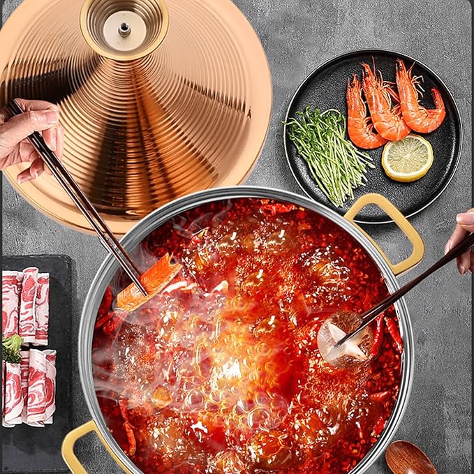 Stainless Steel Moroccan Tagine Pot, Large Moroccan Tajine Casserole with Cone-Shaped Lid, Non Stick Tagine Cooking Pot with 2 Handles(22cm/8.6in, Gold)