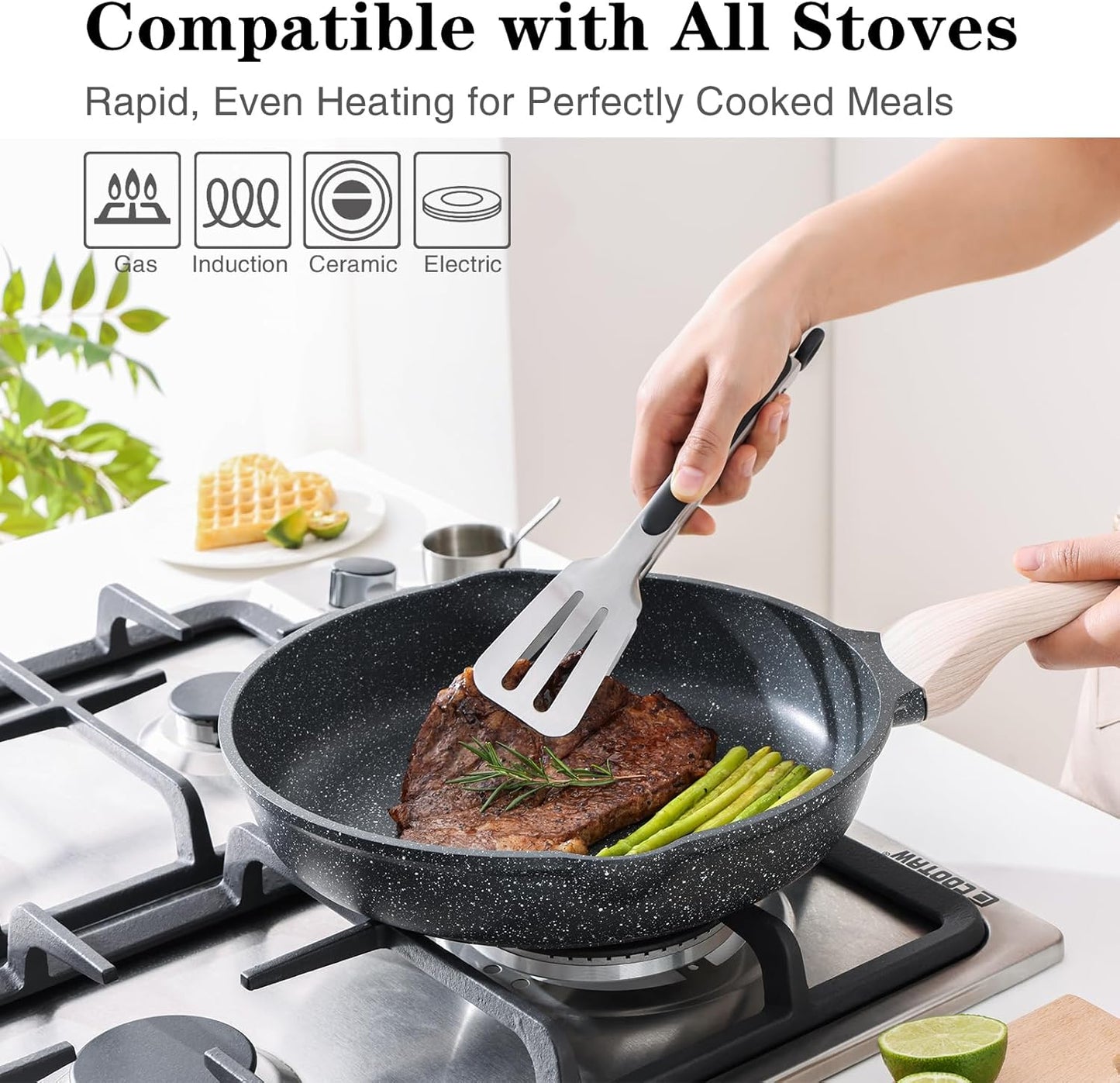 Nonstick Frying Pan Skillet, 9.5 Inch Granite Egg Omelet Pan, Healthy and Non Toxic, Induction Compatible, PFOA Free