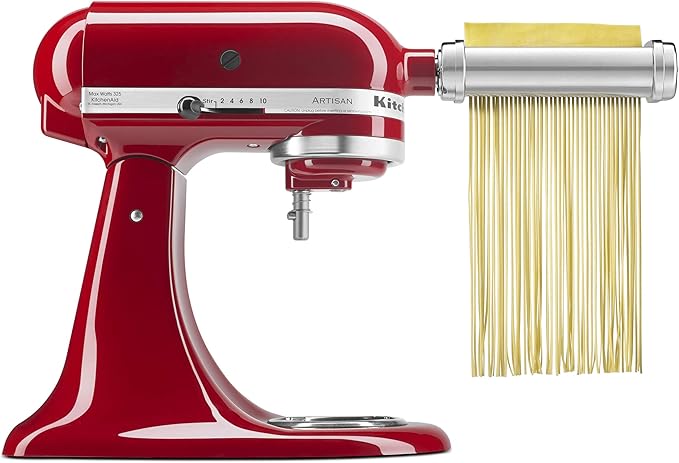 KitchenAid Classic Series 4.5 Quart Tilt-Head Stand Mixer K45SS, White & KSMPCA Pasta Cutter Attachment Set (2 Piece), One Size, Silver