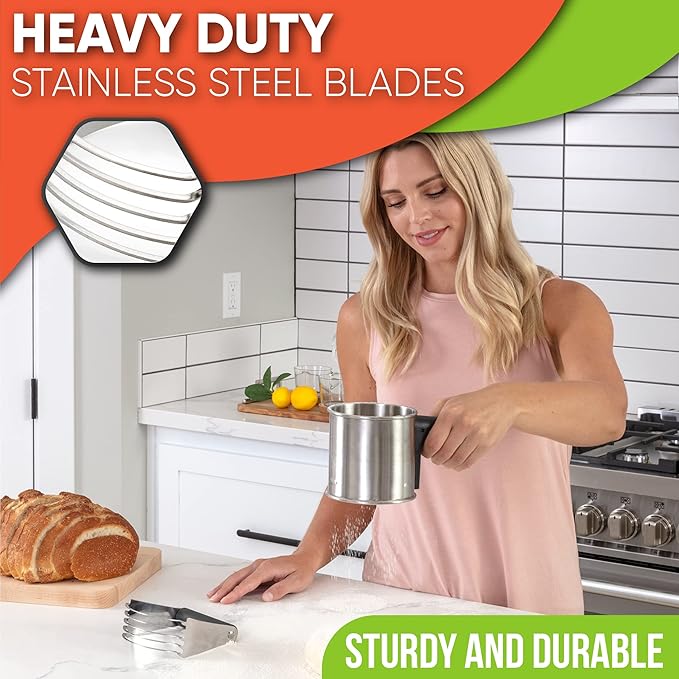 Spring Chef Medium Size Gray Dough Blender For Baking, Professional Dough Cutter Tool, Stainless Steel Pastry Cutter Tool with Durable & Thick Blades, Dishwasher Safe Pastry Blender for Easy Mixing