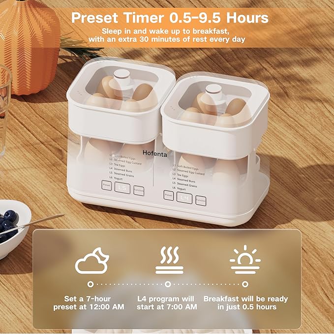 Rapid Electric Egg Cooker for Hard Boiled Eggs,Egg Boiler with Timer(0.5-9.5H), Auto Shut-Off/2 Tiers, 16 Eggs Capacity,Egg Steamer for Soft/Hard/Poached Boiled Eggs