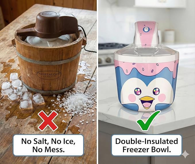 Fun Electric Ice Cream Maker Machine for Kids - Best Countertop Ice Cream Machine for Homemade Soft Serve, Sorbet, Gelato, Frozen Yogurt - Fun Small Personal Dessert Maker for Families, Easy to Clean