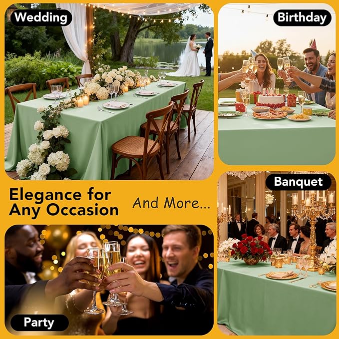 10-Pack Sage Green Tablecloths for Rectangle Tables, 70 x 120 Inches, Stain-Resistant Polyester Fabric for 6 Foot Tables - Washable Table Covers for Weddings, Birthday Parties, Events