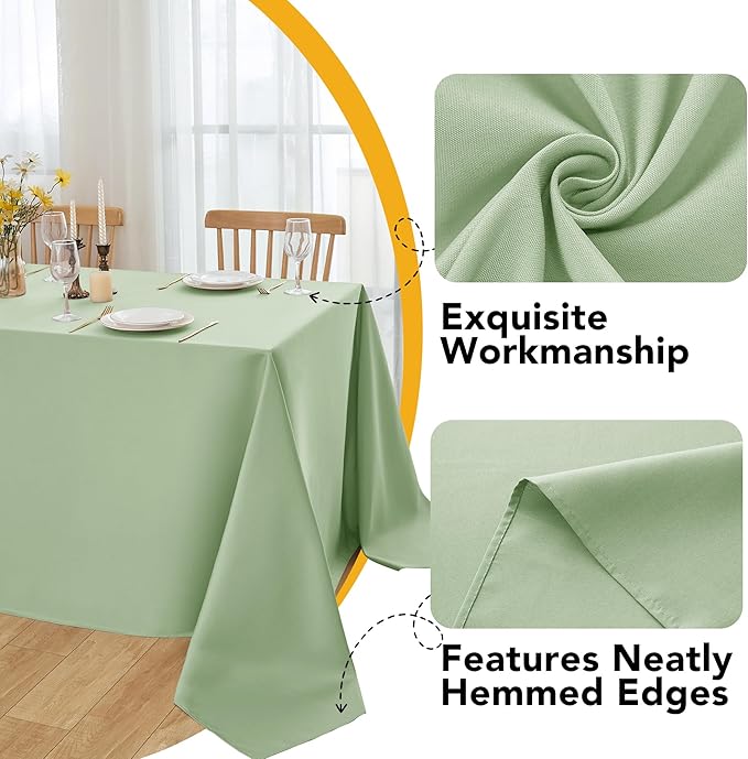 10-Pack Sage Green Tablecloths for Rectangle Tables, 60 x 102 Inches, Stain-Resistant Polyester Fabric for 6 Foot Tables - Washable Table Covers for Weddings, Birthday Parties, Events