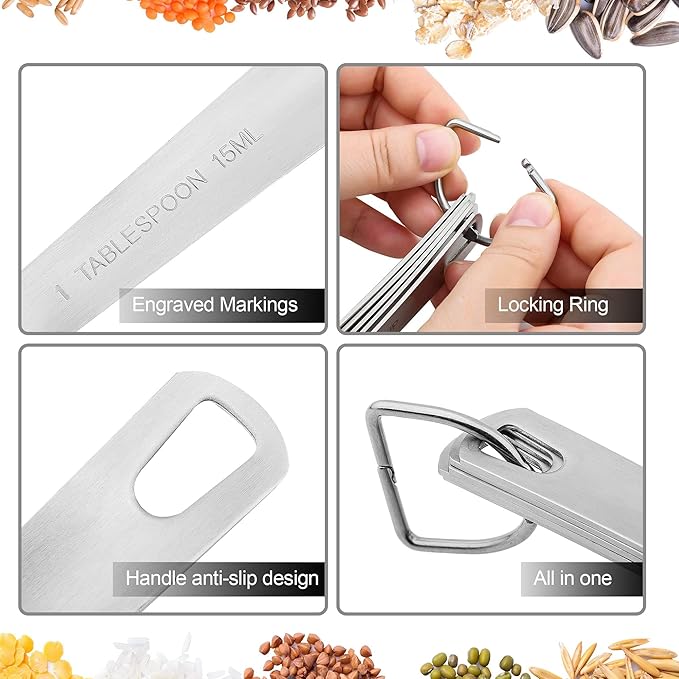 Smithcraft Measuring Cups and Spoons Set, 18/8 Stainless Steel Measuring Cups and Spoons Set for Kitchen & Baking, Heavy Duty Metric & US 8 Measure Cups & 9 Spoons & 1 Leveler