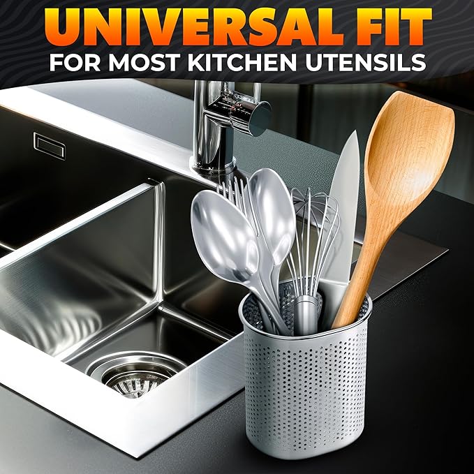 Chopstick Dishwasher Basket 3.5x2.7x3.9" – Stainless Steel Chopstick Holder for Dishwasher with Hooks, Oval Design Rust-Resistant Perforated Utensil Caddy for Straws, Teaspoons & Small Kitchen Tools