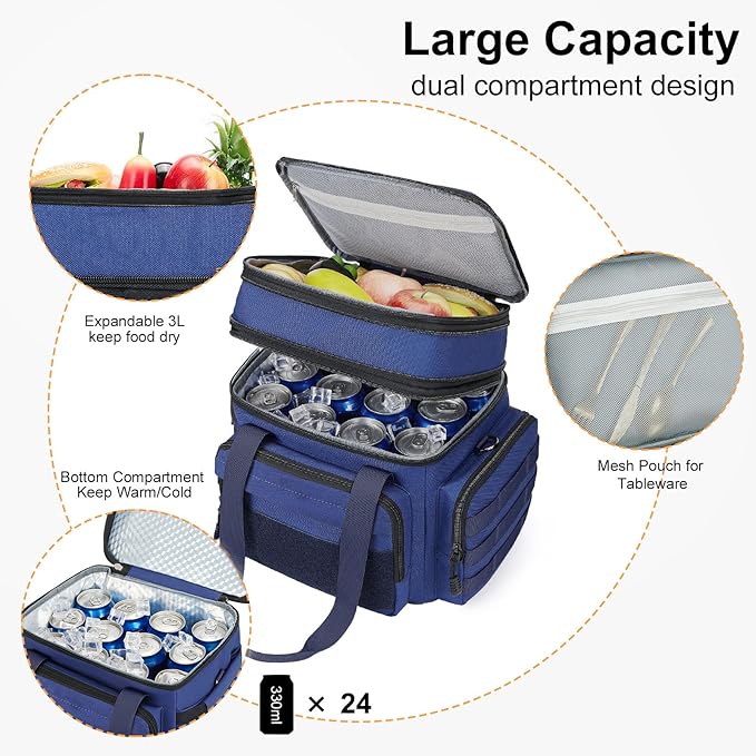 Gafetrey Large Lunch Box Bag for Men - Tactical Insulated Lunch Bag Adult - Thermal Lunchbox Leakproof Waterproof Cooler Bag for Work Office Camping Travel