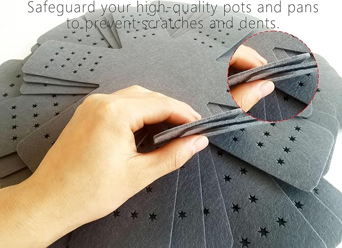 Pot and Pan Protectors 9 Pcs (12" 14" 16"), Gray Pan Protectors for Stacking, Pots and Pans Dividers, 3 Different Sizes, Avoid Scratching Cookware Protectors