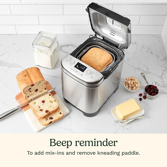 Cuisinart Bread Maker Machine, Stainless Steel Automatic Bread Machine with 12 Menu Options, 3 Loaf Sizes up to 2 Lb., 3 Crust Colors, Removable Nonstick Baking Pan & Kneading Paddle, CBK-110NAS