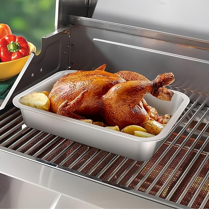 Roasting Pan Heavy Duty Stainless steel Turkey Pans for Oven,Toaster Oven Tray Pans with cooling rack,Hotel Pan, Barbeque Grill Pan,Deep Edge,Mirror treatment, Dishwasher Safe (12.4"x8.5"x2.8")