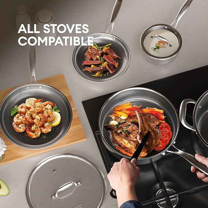 COOKER KING Stainless Steel 10pcs Cookware Set, Pots and Pans Set with Lids, Frying Pans, Saucepans, Saute Pan & Stock Pot, Non Stick, Non Toxic, Induction, Oven, Dishwasher Safe, Stay-Cool Handles