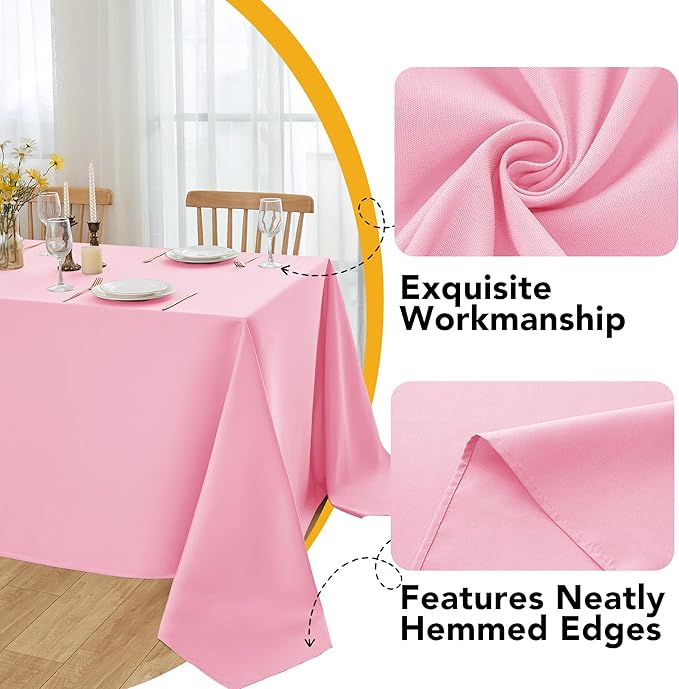 10-Pack Pink Tablecloths for Rectangle Tables, 60 x 102 Inches, Stain-Resistant Polyester Fabric for 6 Foot Tables - Washable Table Covers for Weddings, Banquets, Birthday Parties, Events
