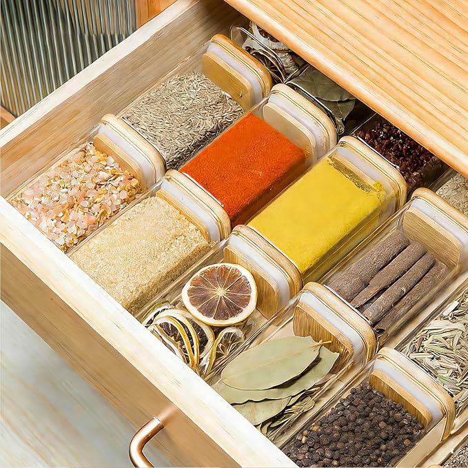 ComSaf 6Pcs 8oz Spice Jars with Label Trial Set, Glass Spice Jars with Bamboo Lids Supplementary Set, Seasoning Container Trial Pack, Perfect for Ktichen Starter