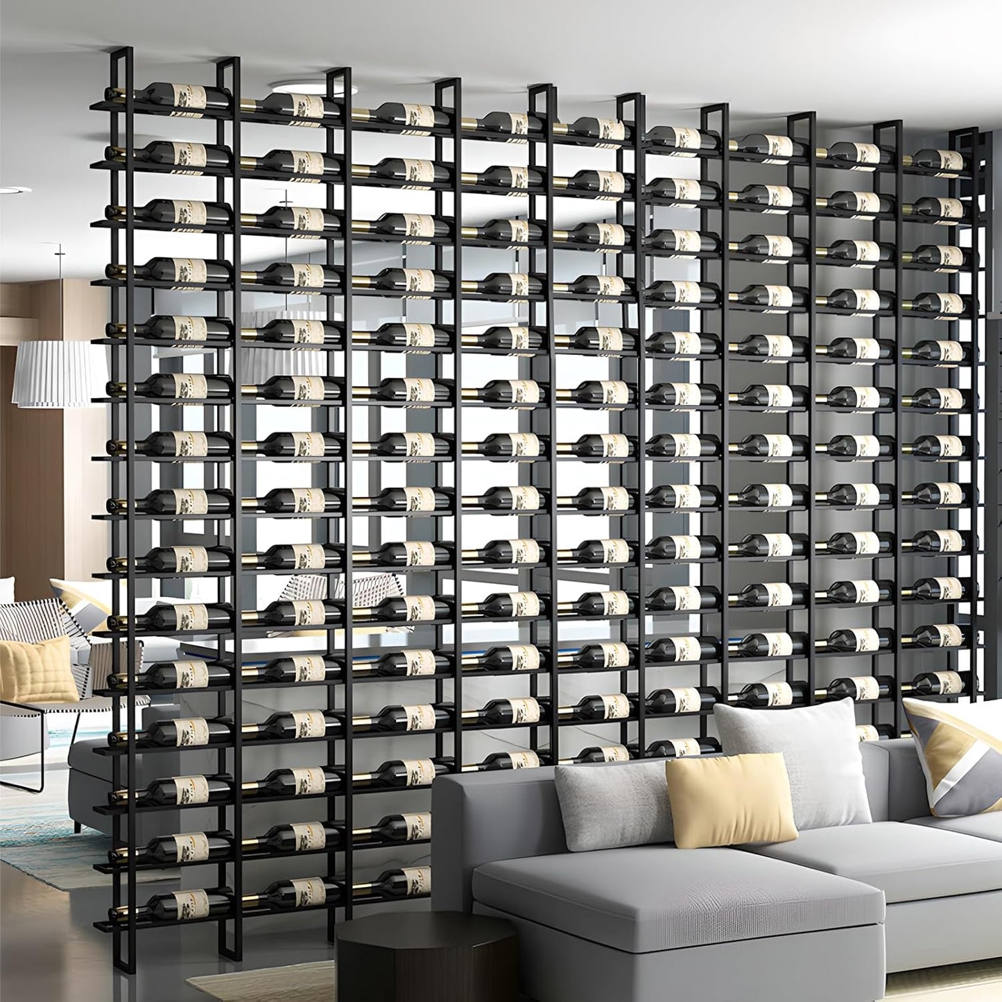 Wine Rack Freestanding Floor, 16 Tier 48 Bottle Capacity Display Holder, Black Industrial Wine Bottle Storage Shelves, for Any Bar, Wine Cellar, Kitchen, Dining Room (Black, 3 Column)