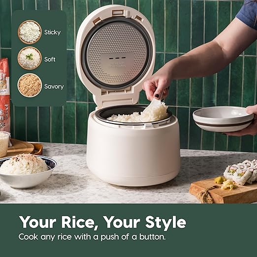 IRIS USA Micom Japanese Rice Cooker, 3-Cup Uncooked/6-Cup Cooked, Fuzzy Logic Kitchen Appliance with Recipe Presets, Slow Cooker, Steamer, Hot Pot & Warming Function, Compact & Portable for Healthy Meal Prep