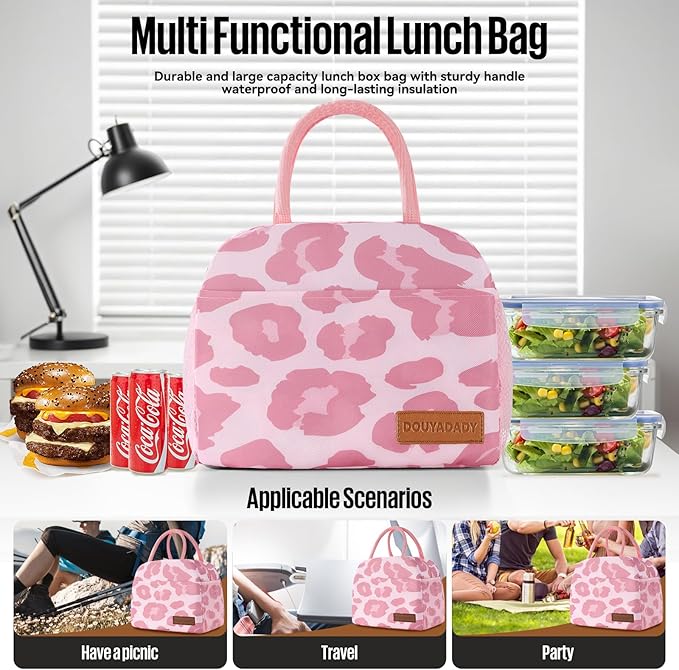 douyadady Lunch Bag Women/Men Lunch Box Women/Men (pink leopard)