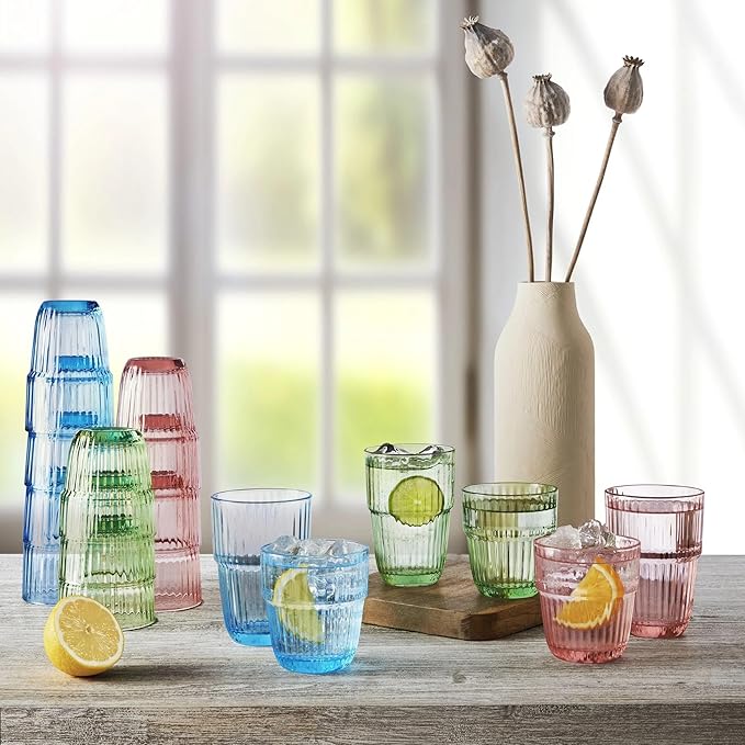 Bormioli Rocco Barshine 12.88 oz. Long Drink Stackable Tempered Drinking Glasses, Set of 6, Mint Green