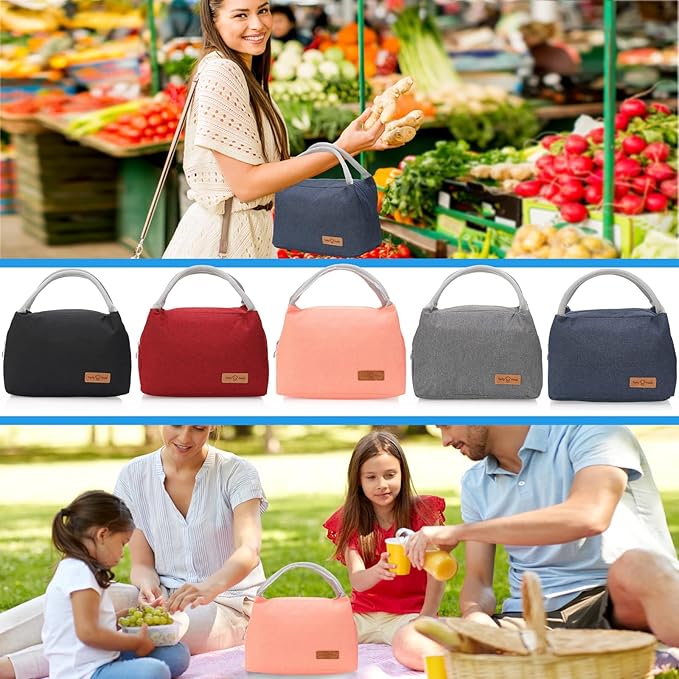 Silkfly Insulated Lunch Bag Bulk Reusable Thermal Leakproof Tote Cooler Lunch Bag for Women Men Work Picnic Office Travel, 5 Colors(10 Pcs)