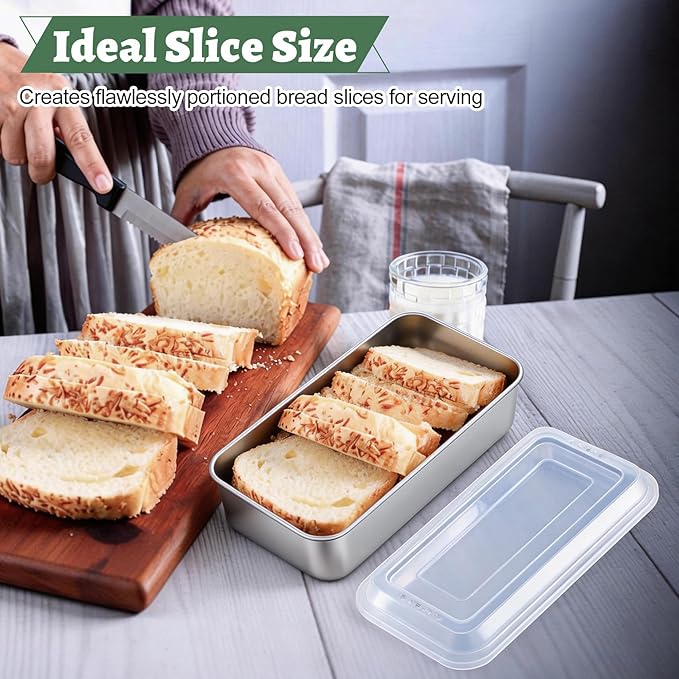 TeamFar Loaf Pans for Baking Bread, 9 x 5 Inch Stainless Steel Bread Loaf Pan with Lid, Meatloaf Pan Tin for Homemade Bread, Brownies, Meal Prep, Storage, Healthy & Dishwasher Safe - Set of 3