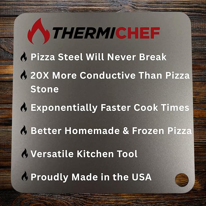 ThermiChef 14x14 Pizza Steel, 3/8" Thick, 20 lbs - Cooking Steel for Oven & Grill - Made in USA