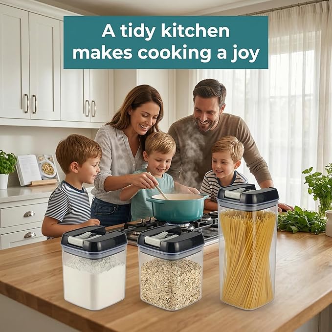 OMIO Airtight Food Storage Containers 7 Pcs, BPA-Free Kitchen Canisters with Intrusive Seal Lids & Silicone Gasket for Cereal, Flour, Pasta - Leak Proof, Stackable Pantry Organizers