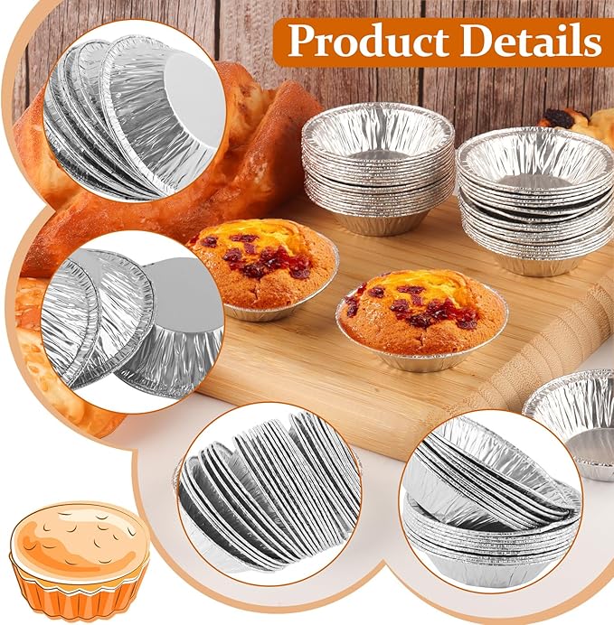 200 Pieces 2.6 Inch Round Pie Tart Small Tin Foil Pans Disposable Aluminum Mini Pie Pans for Baking, Cooking Supplies