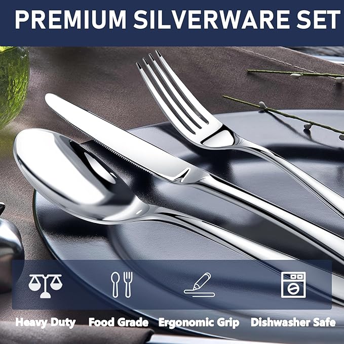 STILLOYE Heavy Duty Silverware Set for 12, 60 Piece Premium Stainless Steel Flatware Utensils Cutlery Set Including Steak Knife Fork and Spoon, Dishwasher Safe, Gift Package for Wedding Housewarming