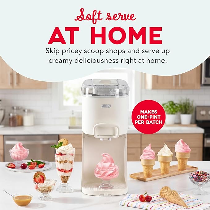 Dash Soft Serve Ice Cream Machine - Frozen Dessert Machine for Soft Serve, Froyo, Sorbet, and Fruit Whips - Compact Design - Features Double Insulated Freezer Bowl - 1-Pint Capacity