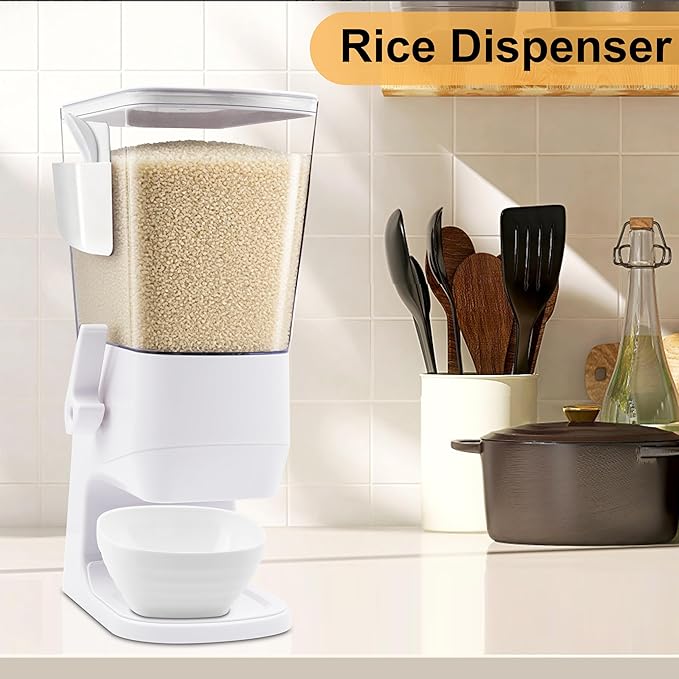 Cereal Dispenser Countertop with Bowls Spoons Cutlery Box, 3.2L Cereal Containers Storage Snack Dispenser for Pantry, Dry Food Dispenser for Snack, Oatmeal, White, 1Pc