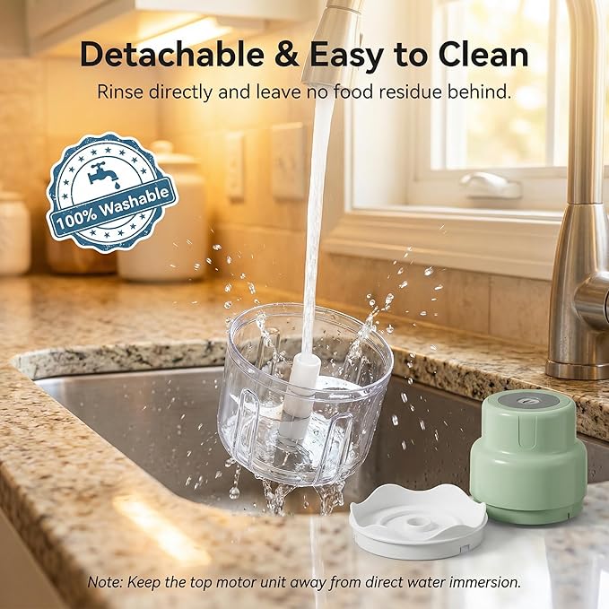 New Upgraded Dual-Cup Electric Garlic Chopper,Electric Mini Garlic Chopper, Portable Wireless Food Processor for Vegetables, Onion, Ginger, Chili, Meat – Rechargeable, Splash-Proof, Light Green