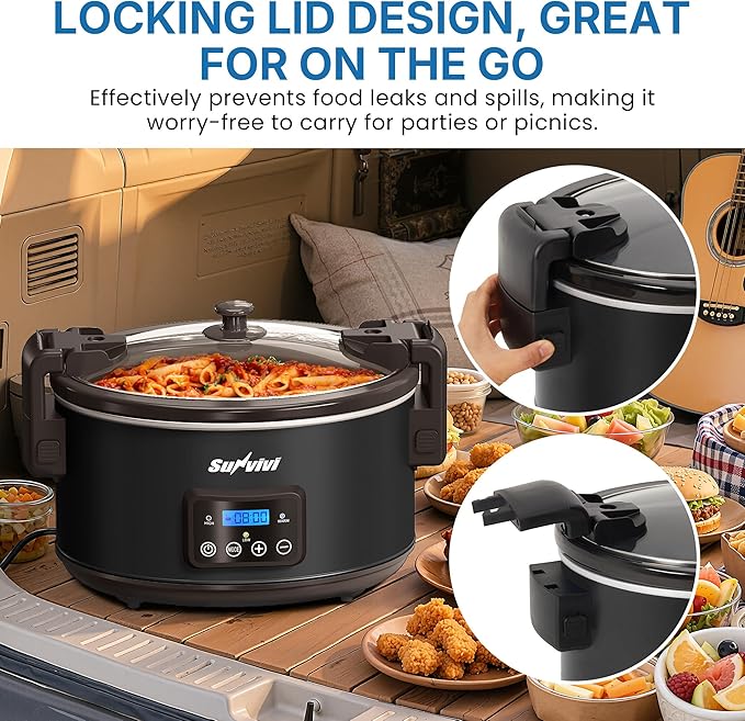 Programmable Slow Cooker with Locking Lid, Portable Multi-Cooker for Family and Gatherings, 8.5 QT Food Warmer with Adjustable Temp, Warmer with Digital Timer, Dishwasher-Safe, Black