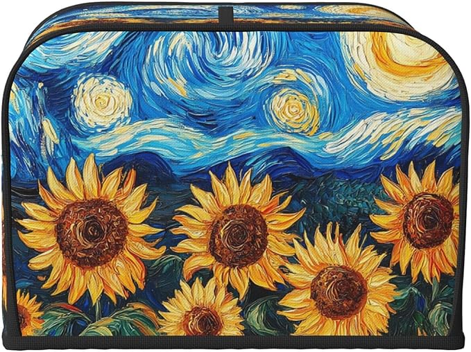 Starry Sky Sunflower Covers for Toasters 4 Slice,Cute Funny Bread Machine Cover with Handle,Washable Stain Resistant Kitchen Small Appliance Cover Dining Decor