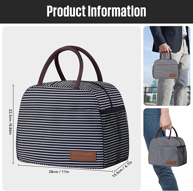 douyadady Lunch Bag Women/Men Lunch Box Women/Men (white&black stripe)