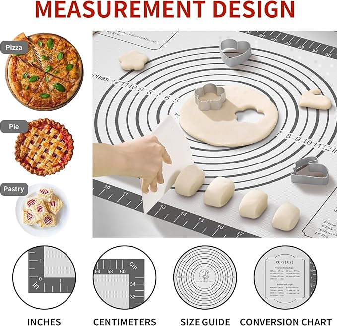 Non Stick Silicone Pastry Mat for Dough Rolling, Silicone Mat for Baking Pizza, Macaron, Pie Crust Pizza and Cookies Large Silicone Fondant Mat, Silicone Macaron Baking Mat