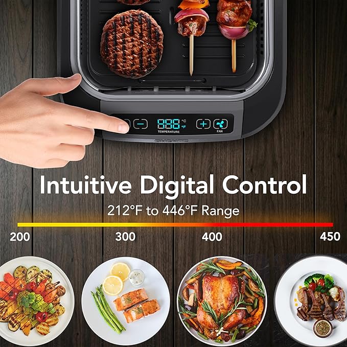 OVENTE Smokeless Indoor Grill, 1500W Electric Portable Korean BBQ Grill with One-Touch Control, LED Smart Display, Tempered Glass Lid, Two Removable Non-Stick and Dishwasher Safe Plates, Black SGR85B