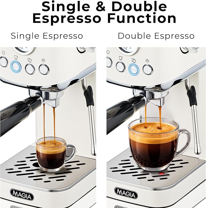 Zulay Kitchen Magia Compact Espresso Machine – 20 Bar Coffee Maker with Milk Frother Steam Wand, Latte & Cappuccino Maker, 1350W Fast Heating, 40oz Removable Water Tank, Stainless Steel – Cream