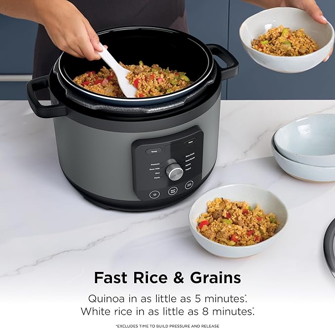 Ninja HyperHeat 9-in-1 6.5-qt Pressure Cooker | Steams, Slow Cooks, Sears, Sautés, Sous Vide, Yogurt & More | With SimpliServe Pot | Powerful 1200-Watt | Grey | PC201GY
