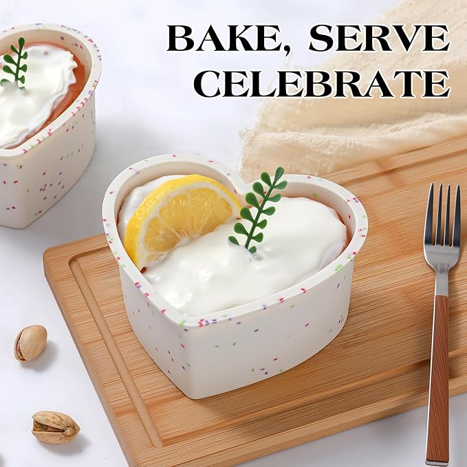 4 Inch Mini Heart Shaped Cake Pans Nonstick Silicone Heart Cake Molds for Baking Set of 3 (Cream)