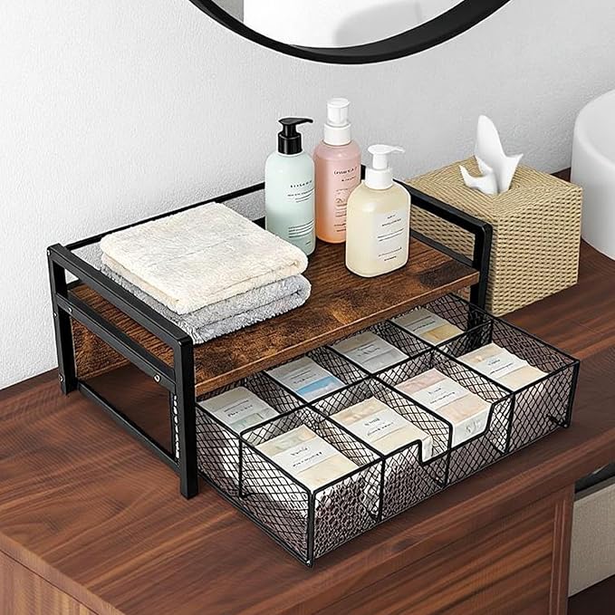 Tea Bag Organizer Wood Tea Organizer with 8 Compartments Storage Chests Tea Station Chest Display Container Box for Countertop Kitchen
