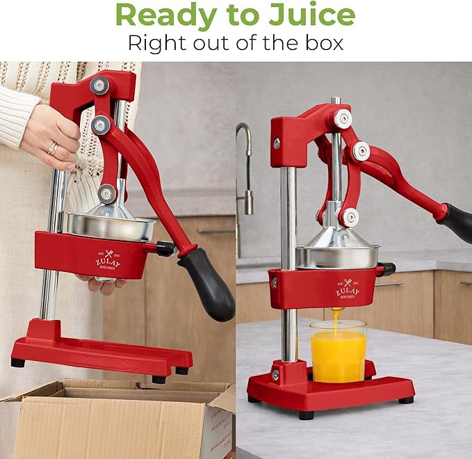 Zulay Kitchen Cast Iron Juicer - Heavy Duty Manual Juicer with Detachable Strainers for Easy Cleaning, Orange Juice Press for Citrus Fruits, Perfect for Bartenders, Juice Lovers & Health Enthusiasts