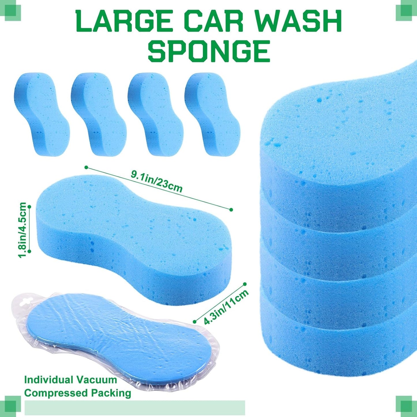 Vesici 24 Pack Car Wash Sponges Large Sponges Bulk Big All-Purpose Scrubber Thick Foam Car Cleaning Supplies for Washing Boat Kitchen Household with Single Vacuum Compressed Packing (Blue)