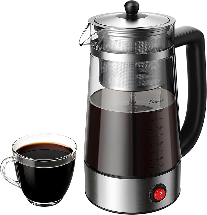 KIDISLE Percolator Coffee Pot Electric Coffee Maker, 10-Cup Coffee Percolator with Auto Keep Warm, Stainless Steel Basket, Borosilicate Glass, Cool-Touch Handle