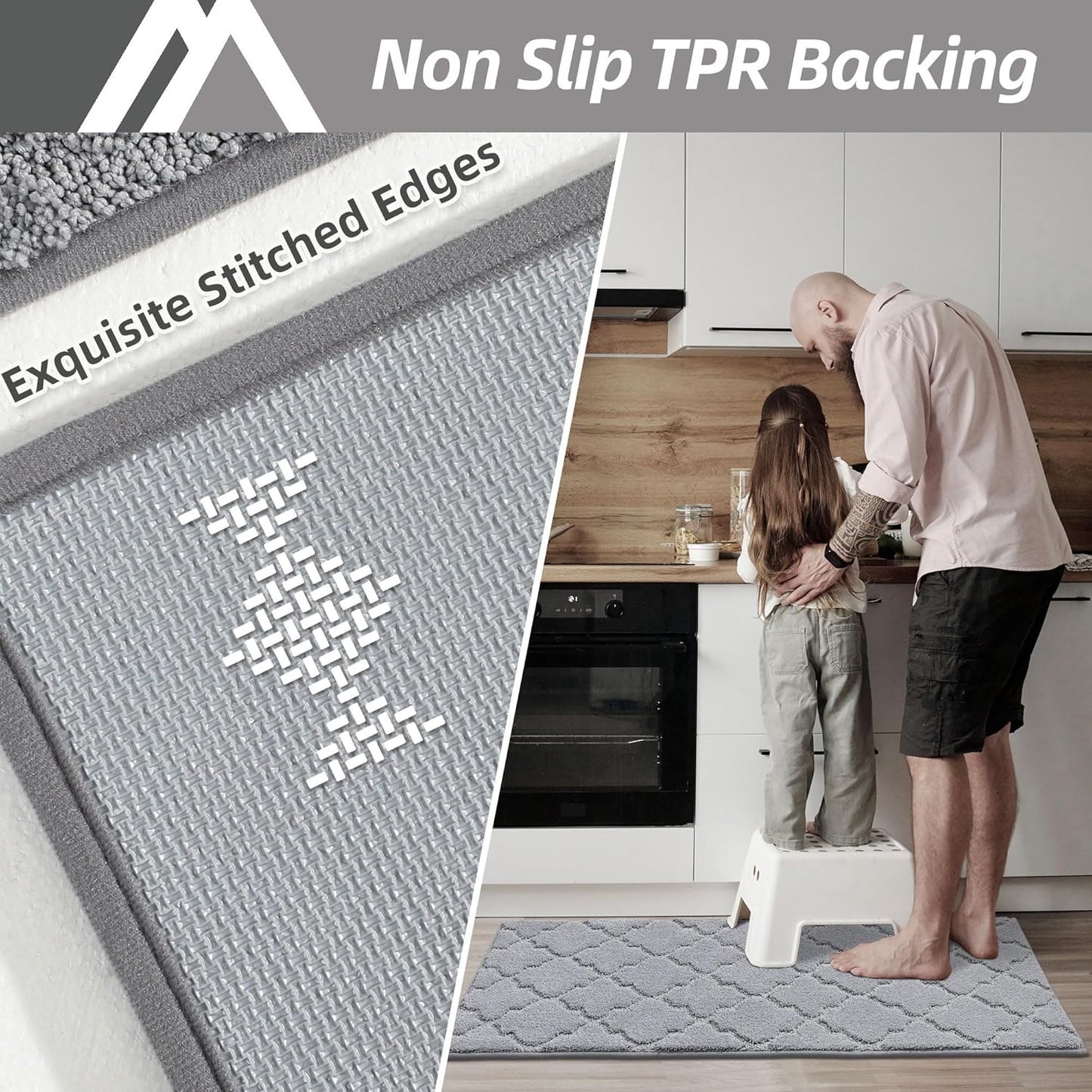 COSY HOMEER-Kitchen-Rugs-Non-Slip-Washable 24"x60" Absorbent Kitchen Runner Rug Polyester Kitchen Mats for Floor Soft Standing Floor Mats for Sink Mat,Hallway,Laundry,Grey