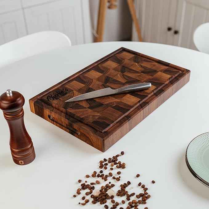 Handmade Personalized Walnut End Grain Cutting Board – Custom Engraved Wood Chopping Block, Perfect Gift for Home Chefs by GrainWoods (21x15x2 Inches)
