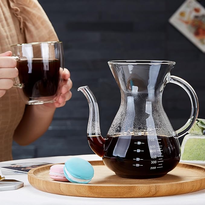 Unbreakable - Pour Over Coffee Maker with Double Stainless Filter 27 fl oz, Thickened Heat-Resistant Borosilicate Glass Pour Over Coffee Dripper, Stovetop Safe