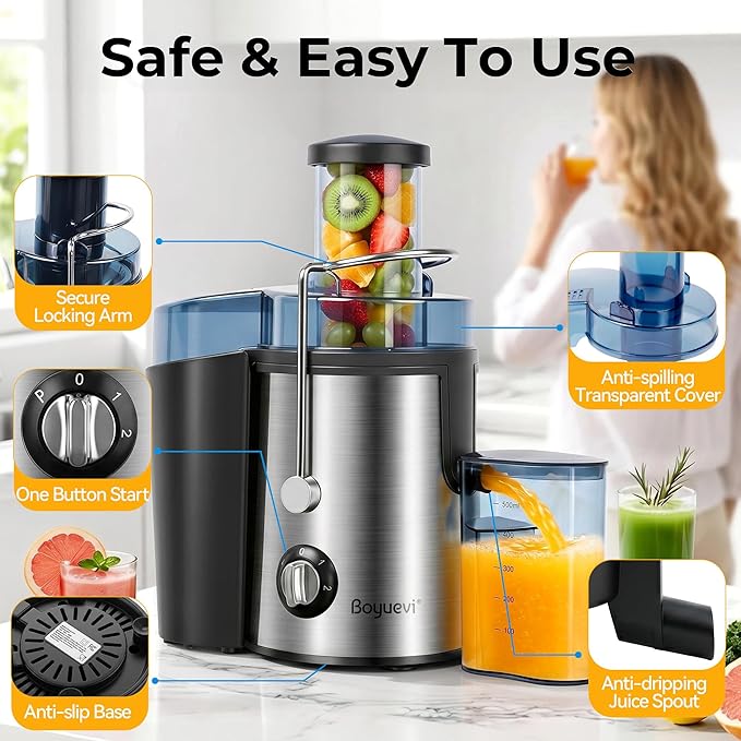 Juicer Machine, 800WCentrifugal Juicer for Whole Fruits and Vegetables,3 Inch Wide Feed Chute, Easy to Clean, Silver