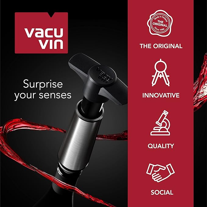 Vacu Vin Wine Saver Pump Blue with Vacuum Wine Stopper - Keep Your Wine Fresh for up to 10 Days - 1 Pump 2 Stoppers - Reusable - Made in the Netherlands