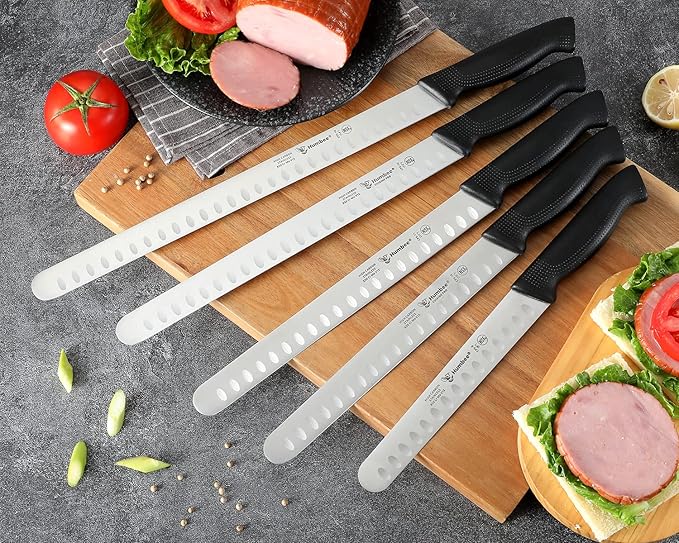 Carving Knife 12-Inch with Razor Sharp Granton Edge for Turkey, Ham, Meat Slicing and Cutting – NSF Certified, German Stainless Steel Blade, Black