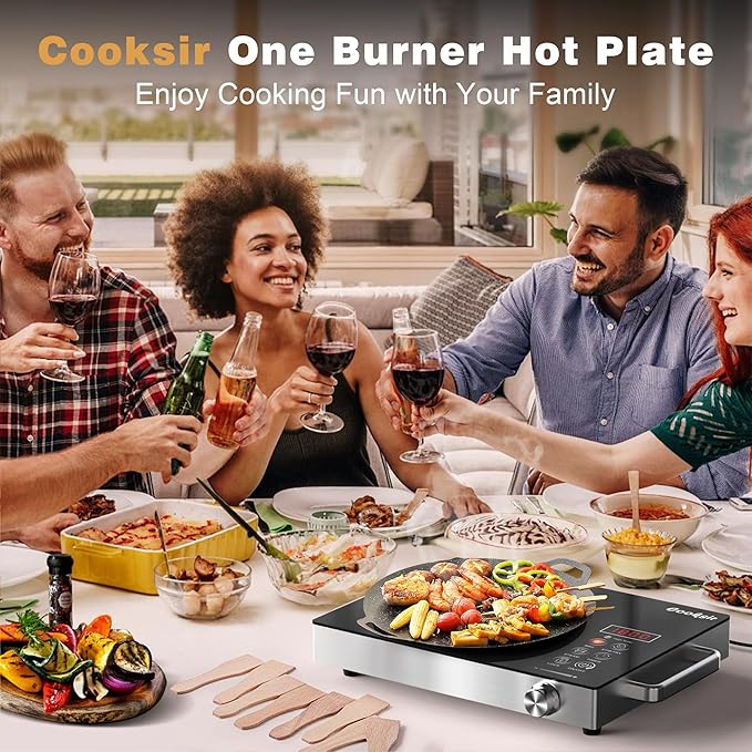 Single Burner Electric Cooktop - 110V Portable One Burner Hot Plate 1800W, Countertop Electric Stove top for Home, Camping, RV, Timer, Child Lock, Steam, BBQ, Stir Fry, 110-120V Plug in