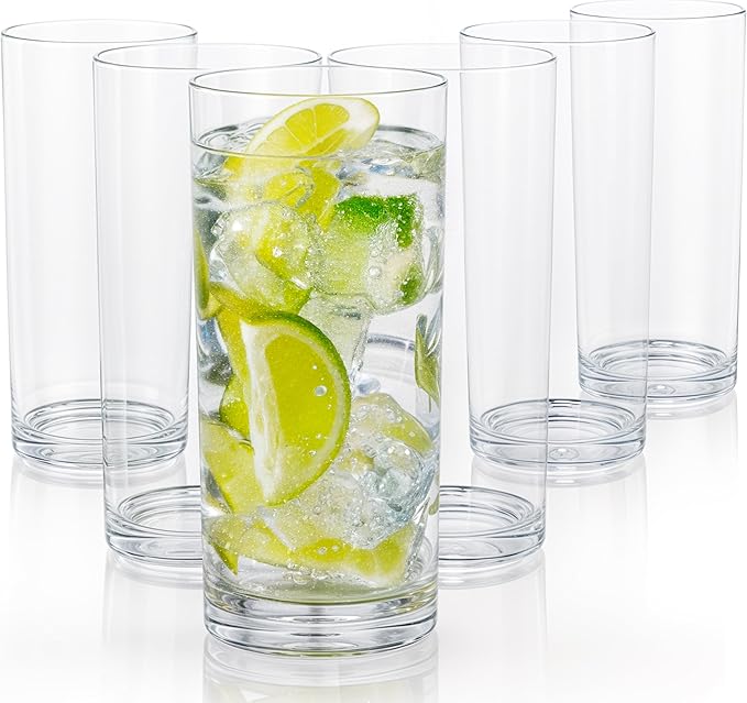 Zulay Kitchen Plastic Drinking Glasses (Set of 6) – 16oz Acrylic Shatterproof Water Cups for Home, Kitchen & Outdoors – Crystal Clear Glass Look – BPA & Lead-Free – Top-Rack Dishwasher Safe